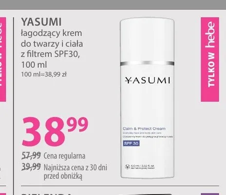 Łagodzący krem do twarzy i ciała z filtrem SPF30 YASUMI promocja w Hebe