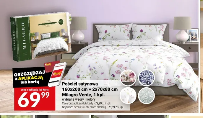 Pościel satynowa Milagro Verde 160x200 cm + 2x70x80 promocja w Twój Market