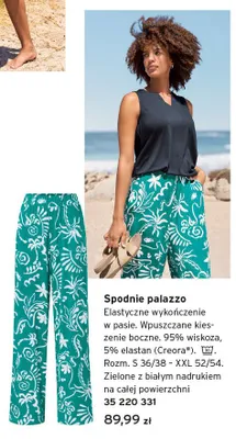 Spodnie palazzo damskie zielone z białym nadrukiem promocja w Tchibo