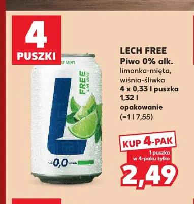 Piwo bezalkoholowe Lech limonka-mięta 4-pak promocja w Kaufland