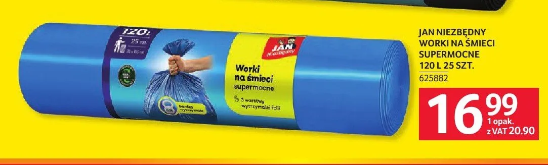 Worki na śmieci supermocne Jan Niezbędny 120 l promocja w Selgros