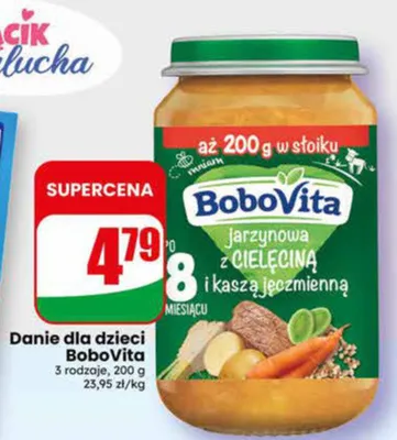 Danie dla dzieci jarzynowa z cielęciną i kaszą jęczmienną promocja w Dino