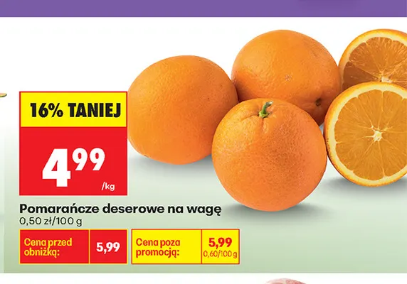 Pomarańcze deserowe na wagę promocja w Biedronka