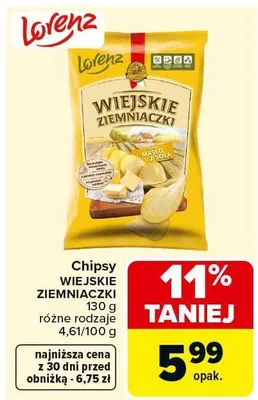 Chipsy wiejskie ziemniaczki różne rodzaje promocja w Carrefour