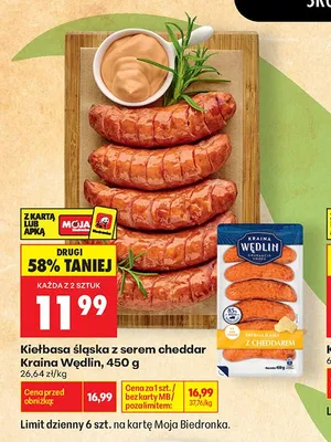 Kiełbasa śląska z serem cheddar Kraina Wędlin promocja w Biedronka