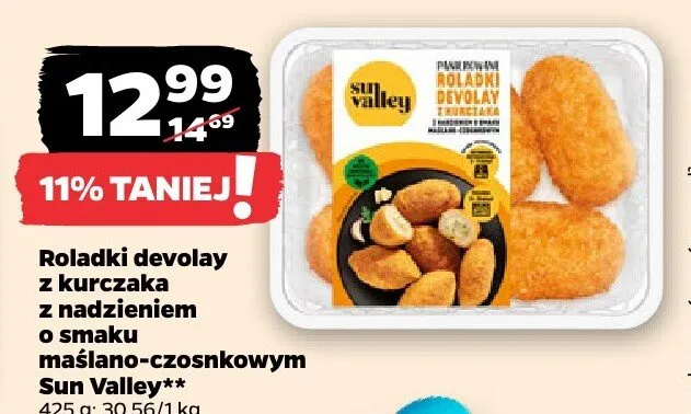 Roladki devolay z kurczaka z nadzieniem o smaku maślano-czosnkowym promocja w Netto