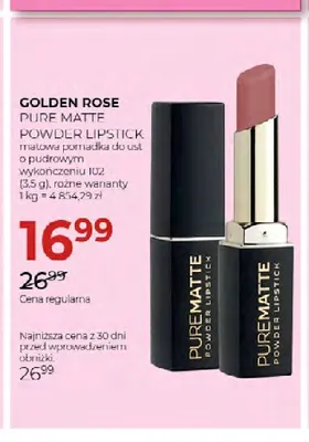 Matowa pomadka do ust o pudrowym wykończeniu Pure Matte Powder Lipstick 102 Golden Rose promocja w Drogerie Jawa