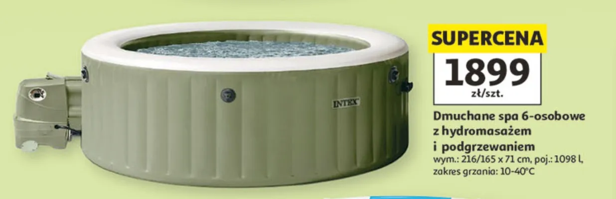 Dmuchane spa 6-osobowe z hydromasażem i podgrzewaniem INTEX wym.: 216/165x71cm poj.: 1098l zakres grzania: 10-40°C promocja w Auchan