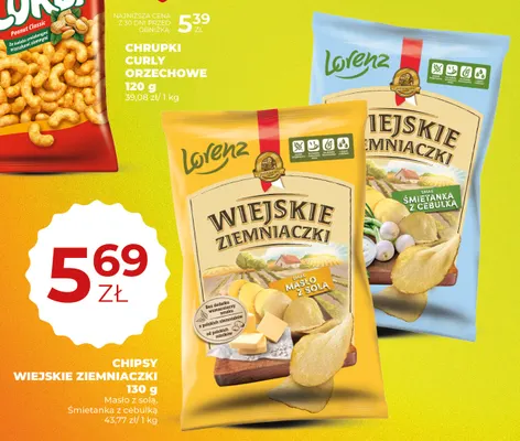 Chipsy Wiejskie Ziemniaczki śmietanka z cebulką Lorenz promocja w Duży Ben