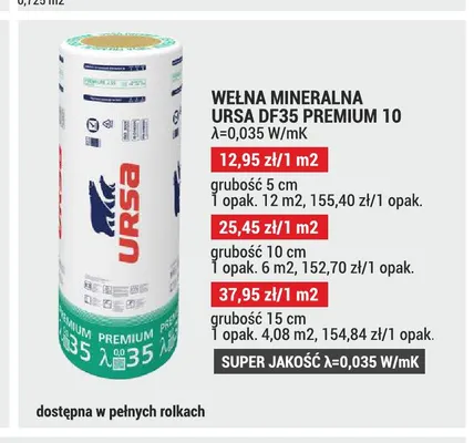 Wełna mineralna Ursa DF35 Premium 10 grubość 5 cm promocja w Merkury Market