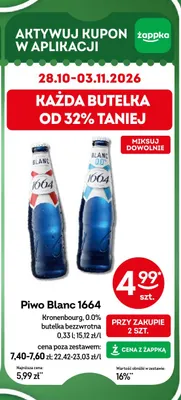 Piwo bezalkoholowe Blanc 1664 Kronenbourg promocja w Żabka