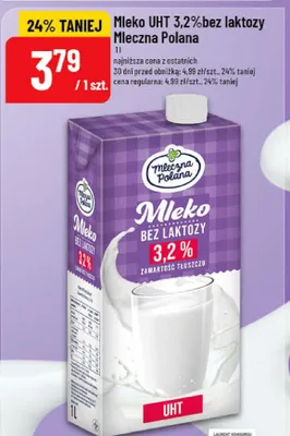 Mleko UHT 3,2% bez laktozy promocja w POLOmarket