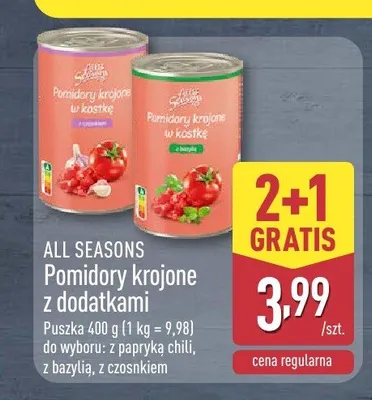 Pomidory krojone z dodatkami ALL SEASONS promocja w Aldi