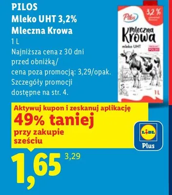 Mleko UHT 3,2% Mleczna Krowa Pilos promocja w Lidl