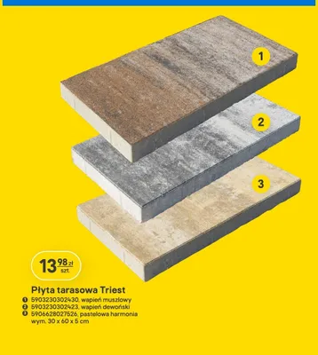 Płyta tarasowa Triest wapień muszlowy wym. 30x60x5cm promocja w Castorama