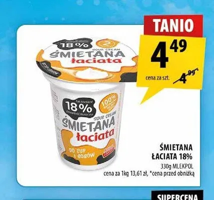 Śmietana Łaciata 18% promocja w Arhelan
