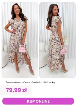 Sukienka damska ModnaKiecka.pl brzoskwiniowo-czarna z falbanką promocja w Modna Kiecka
