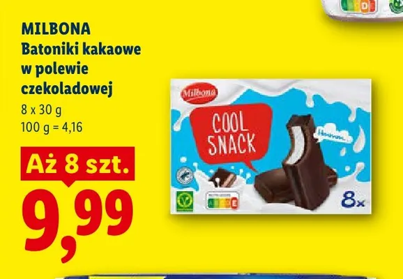 Batoniki kakaowe w polewie czekoladowej Milbona Cool Snack 8-pak promocja w Lidl