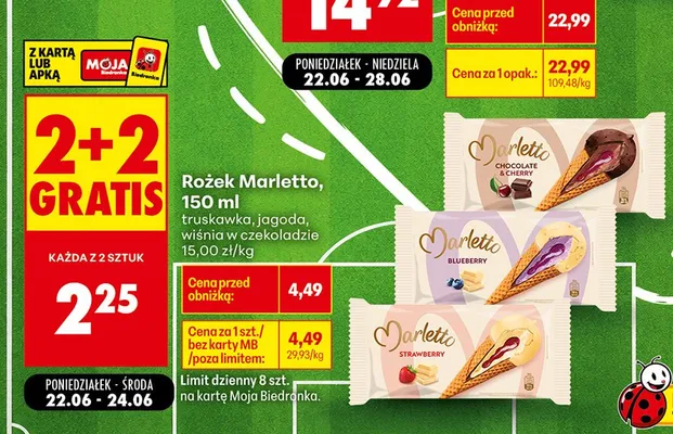 Lody rożek Marletto Chocolate & Cherry promocja w Biedronka