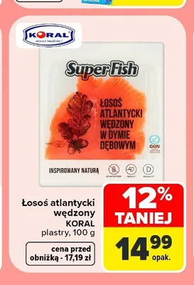 Łosoś atlantycki wędzony plastry Koral promocja w Carrefour