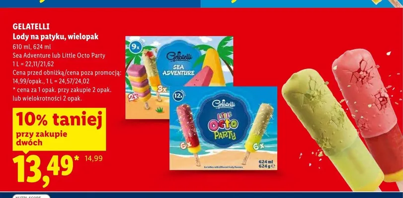Lody na patyku Sea Adventure Gelatelli wielopak promocja w Lidl