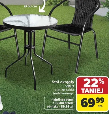 Stół okrągły VIGO blat ze szkła hartowanego Ø 60cm promocja w Carrefour