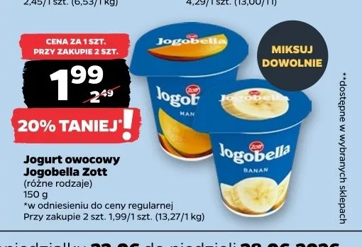 Jogurt owocowy Jogobella Zott banan promocja w Netto