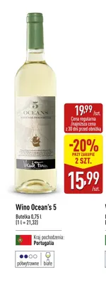 Wino białe półwytrawne Ocean's 5 promocja w Aldi