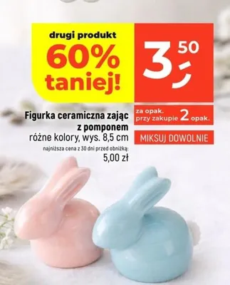 Figurka ceramiczna zając z pomponem różne kolory promocja w Dealz