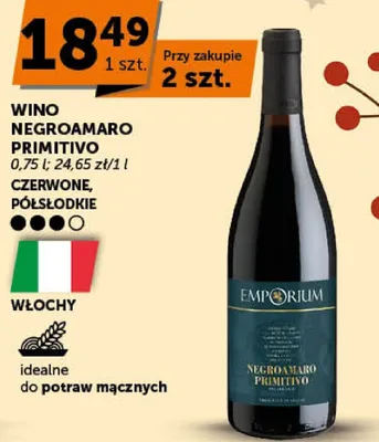 Wino Negroamaro Primitivo czerwone półsłodkie promocja w Groszek