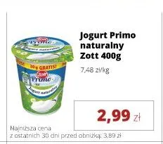 Jogurt naturalny Zott Primo promocja w Torimpex Toruńska Sieć Sklepów Spożywczych