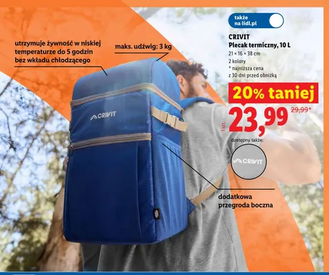 Plecak termiczny CRIVIT 10l 21x16x38cm promocja w Lidl