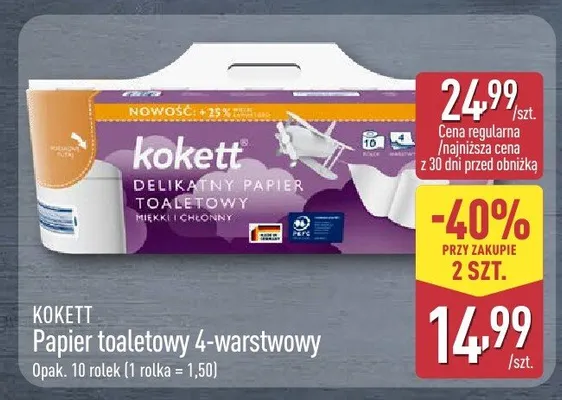 Papier toaletowy 4-warstwowy Kokett promocja w Aldi