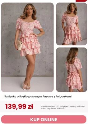 Sukienka o rozkloszowanym fasonie z falbankami Renee promocja w Renee