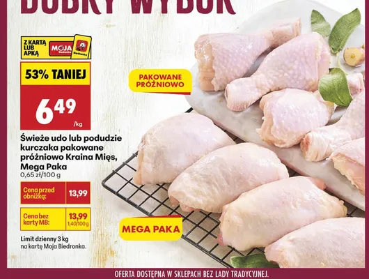 Świeże udo kurczaka pakowane próżniowo promocja w Biedronka