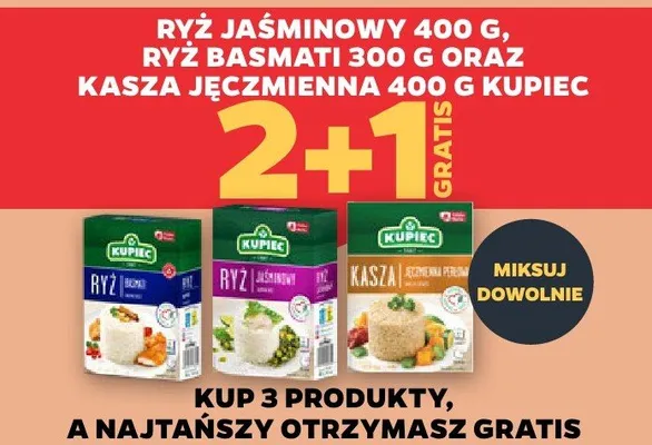 Ryż jaśminowy 400 g, ryż basmati 300 g oraz kasza jęczmienna 400 g 2+1 GRATIS promocja w Netto