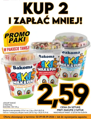 Jogurt Bakuś z posypką z drażami Bakoma promocja w Kupiec