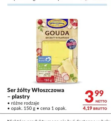 Ser żółty Gouda Włoszczowa plastry promocja w Makro