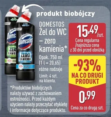 Żel do WC zero kamienia Domestos promocja w Aldi