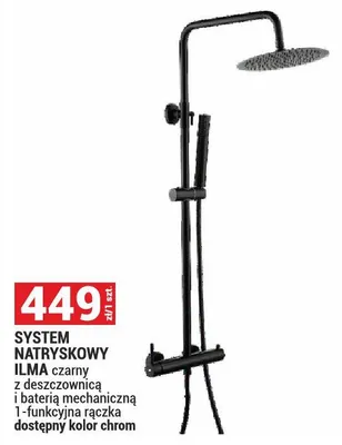 System natryskowy Ilma czarny z deszczownicą i baterią mechaniczną 1-funkcyjna rączka dostępny kolor chrom promocja w Merkury Market