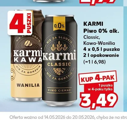 Piwo bezalkoholowe Karmi Classic 0% alk. 4-pak 0,5l promocja w Kaufland