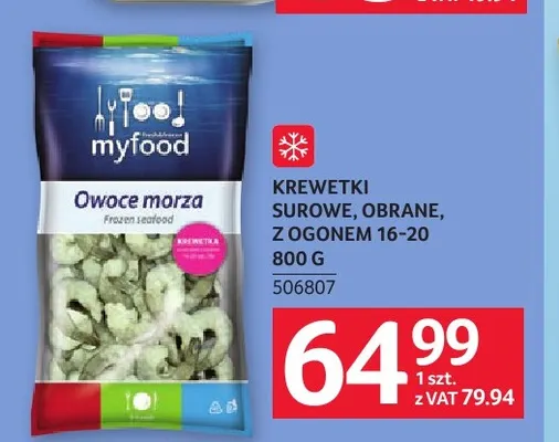 Krewetki surowe obrane z ogonem 16-20 Myfood promocja w Selgros