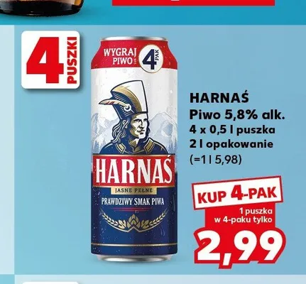 Piwo Harnaś jasne pełne 5,8% alk. 4-pak 500ml promocja w Kaufland
