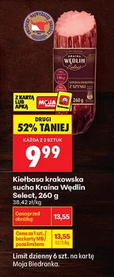 Kiełbasa krakowska sucha Kraina Wędlin Select promocja w Biedronka