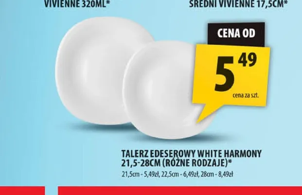 Talerz edeserowy White Harmony 21,5 cm promocja w Arhelan
