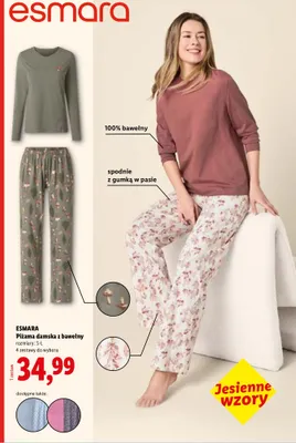Piżama damska z bawełny Esmara promocja w Lidl
