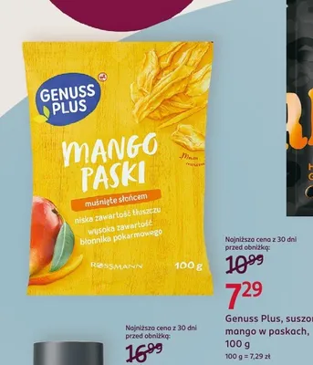 Suszone mango w paskach Genuss Plus promocja w Rossmann