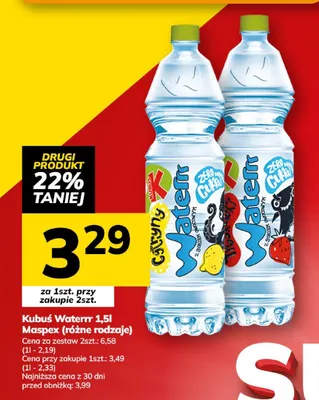 Woda Kubuś i Waterrr Maspex różne rodzaje promocja w Hitpol