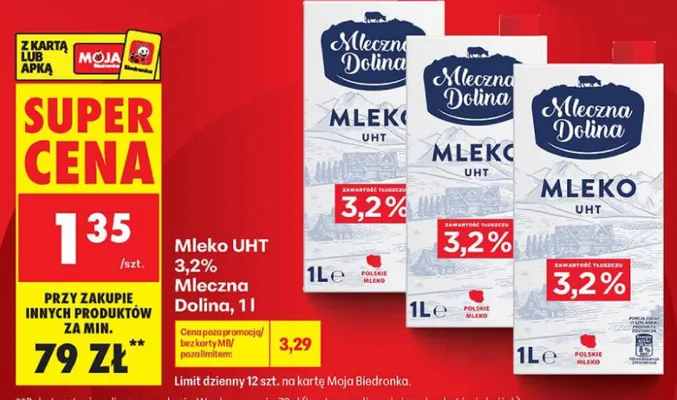 Mleko UHT 3,2% Mleczna Dolina promocja w Biedronka