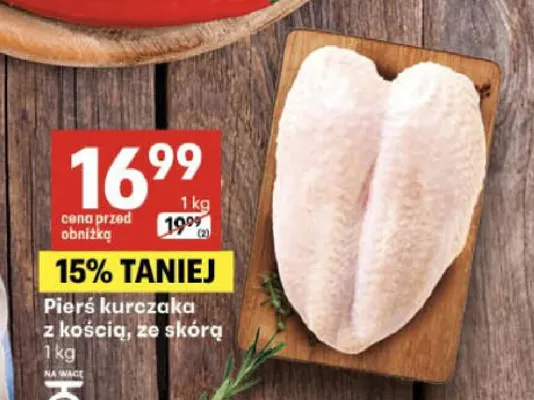 Pierś kurczaka z kością ze skórą promocja w Delikatesy Centrum